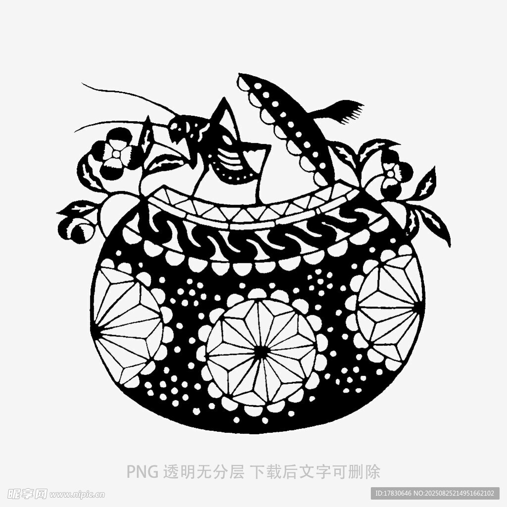 魚(yú)躍于花紋容器上的圖案
