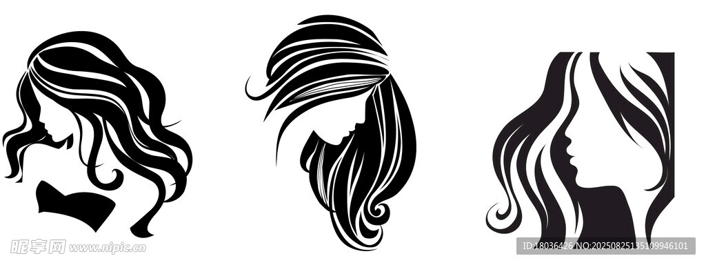 女性發(fā)型輪廓剪影矢量圖