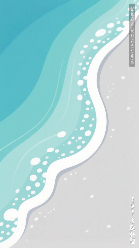 海邊沙灘海浪清新插畫