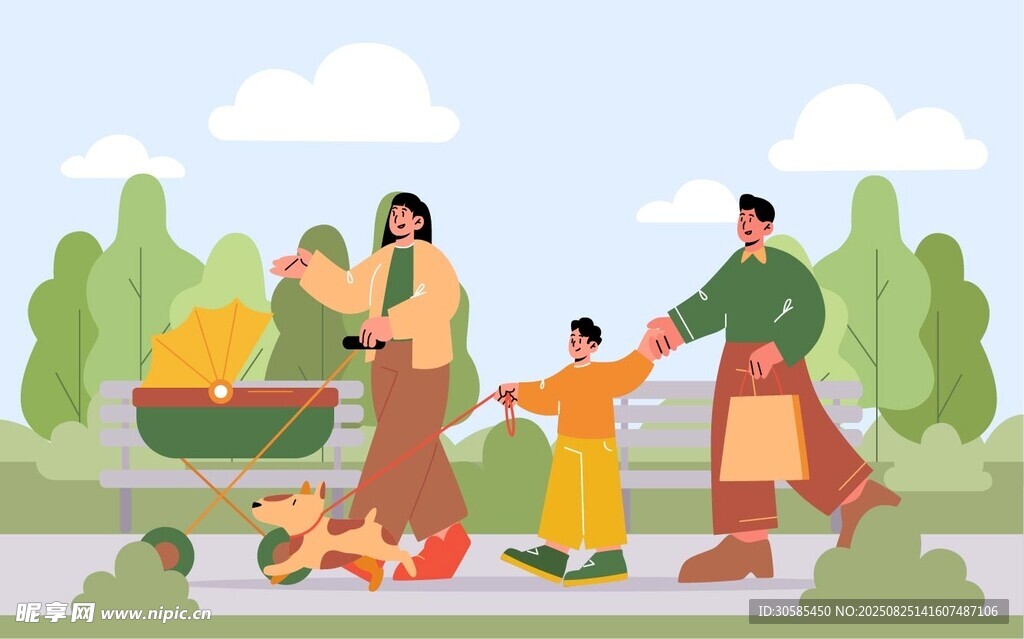 家庭戶外出游矢量圖