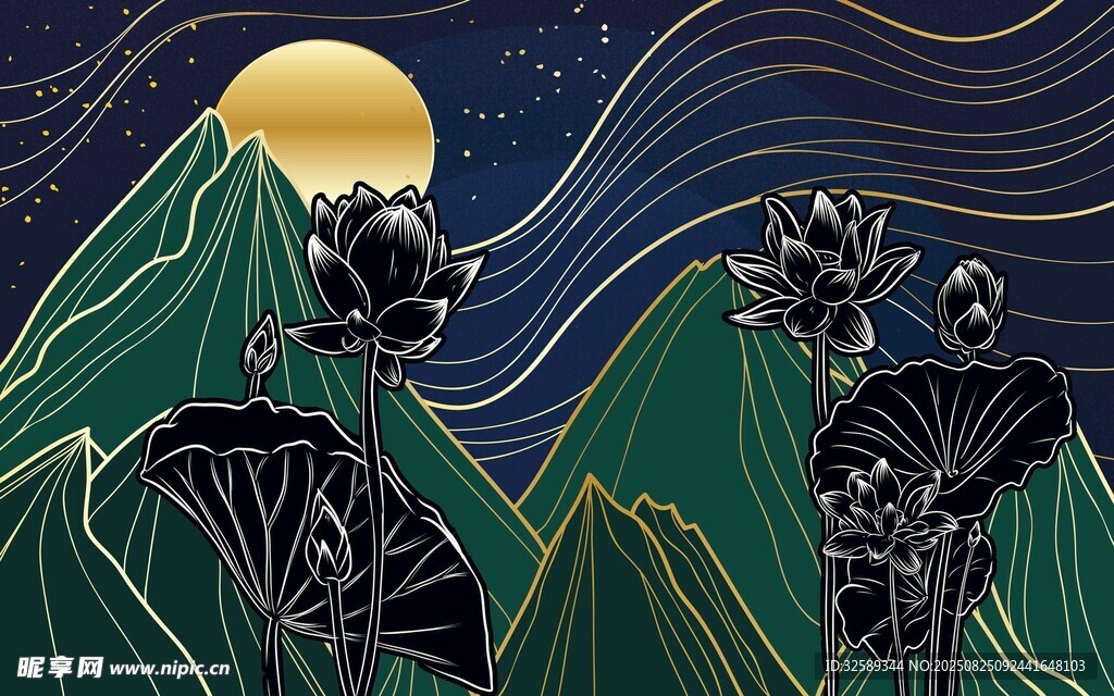 月夜山巒下的神秘植物景觀