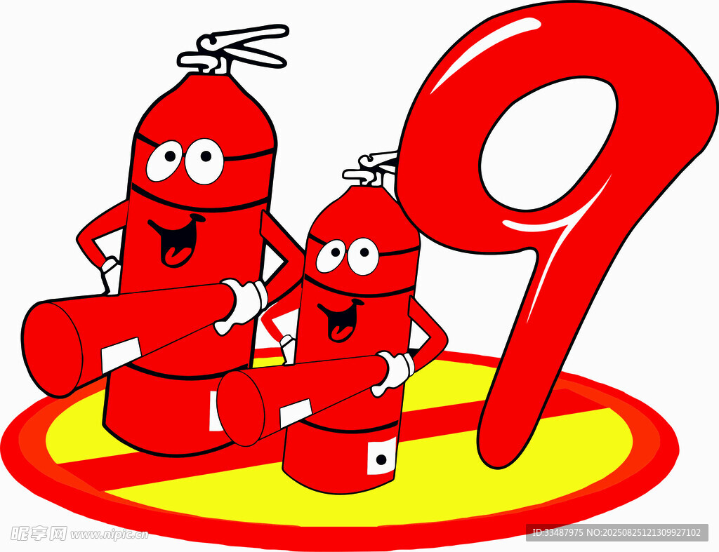 消防  紅色卡通角色與數(shù)字9
