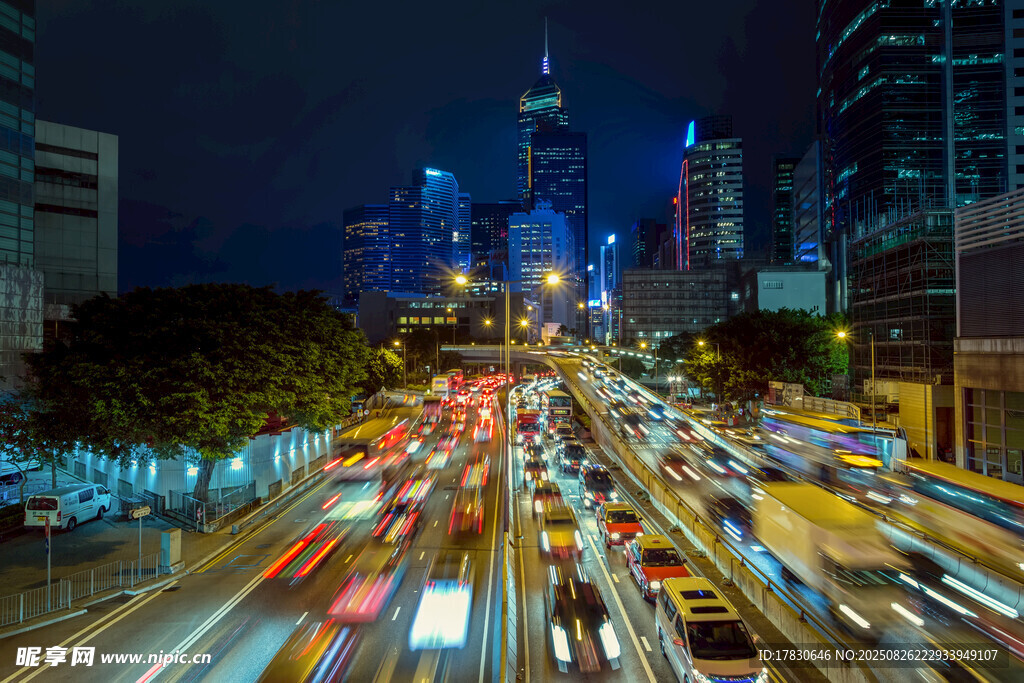 都市夜晚繁忙車流景象