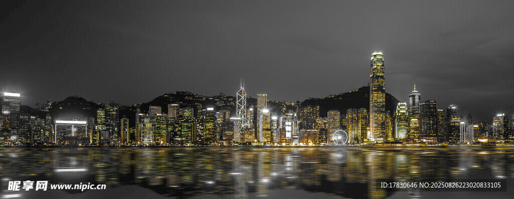 城市夜景璀璨燈光倒影