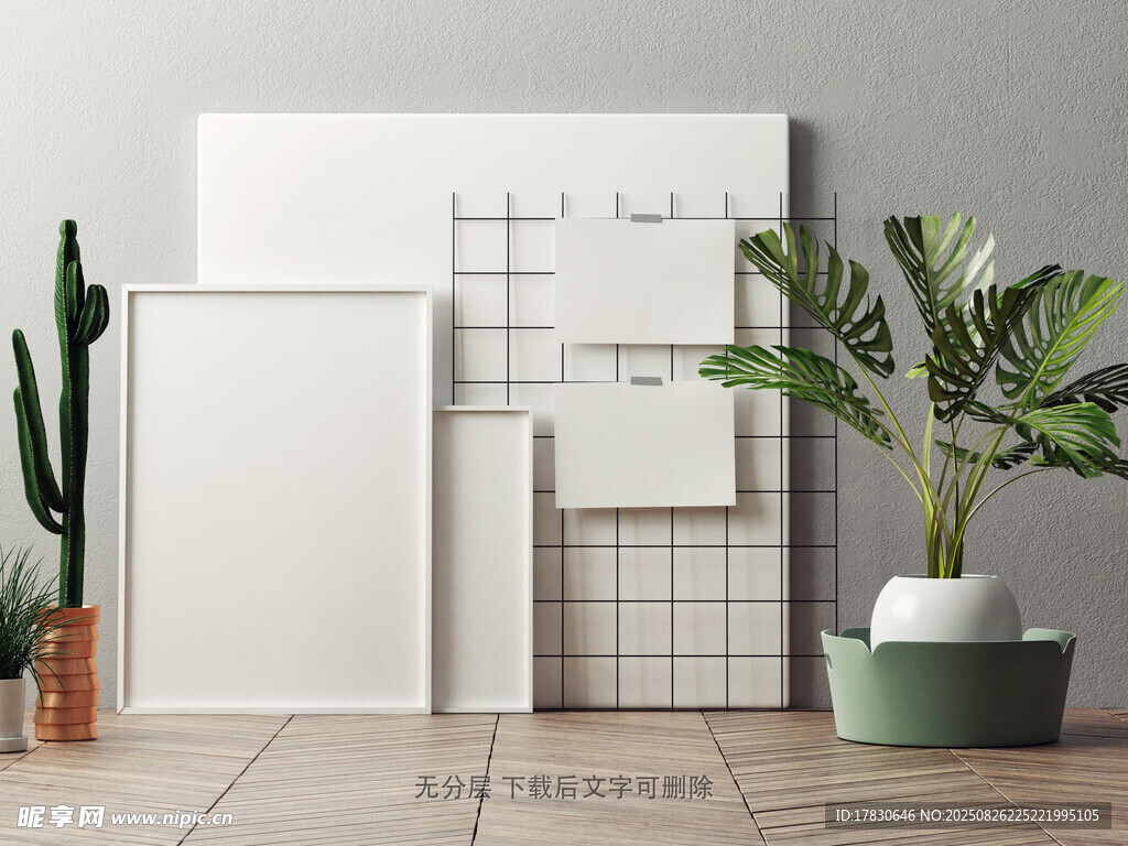 室內(nèi)簡約綠植與空白畫框