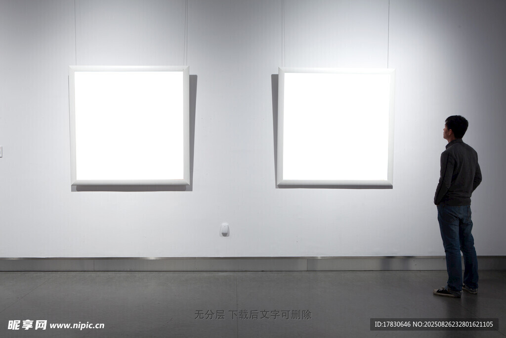 男子展廳賞空白畫作