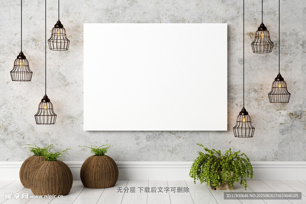 簡約墻面裝飾與綠植燈具