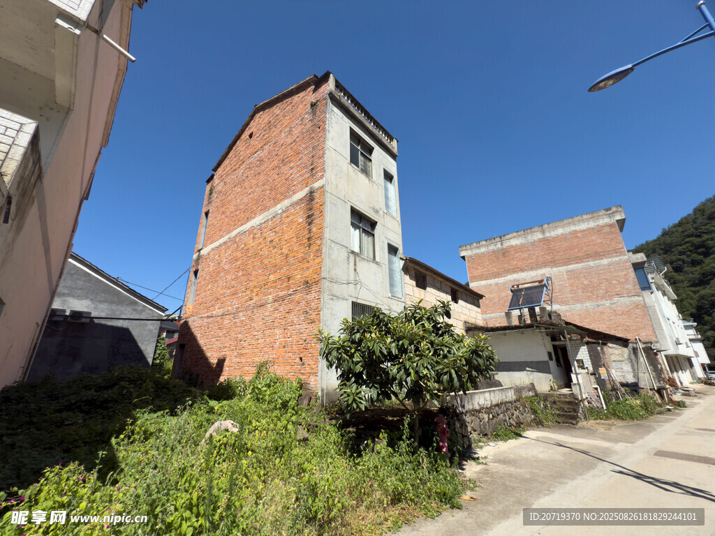 鄉(xiāng)村路旁的幾棟自建樓房
