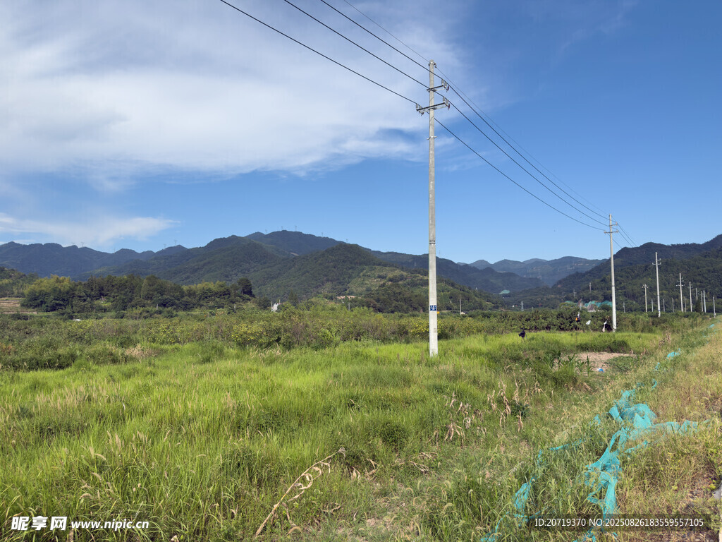 田野風光中的電線桿與遠山