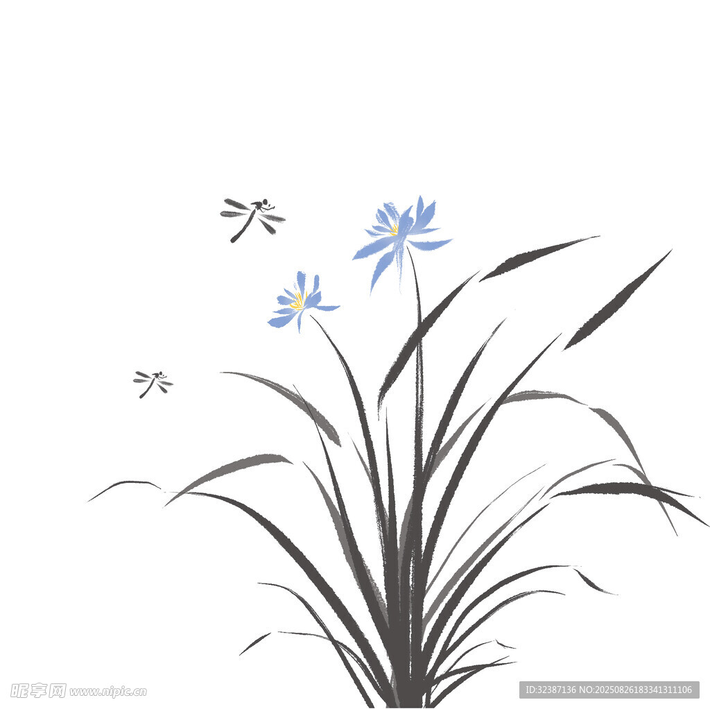 水墨蘭花與飛舞昆蟲(chóng)