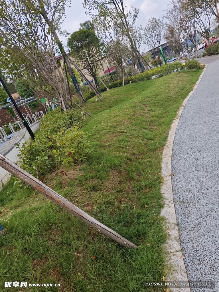 公園小徑旁的傾斜指示牌