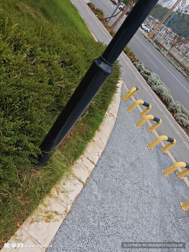 道路旁的黃色警示樁