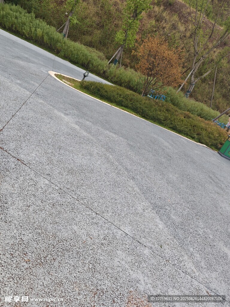 空曠水泥路面與綠植景觀