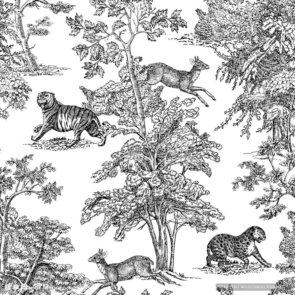 叢林動物黑白圖案紋理