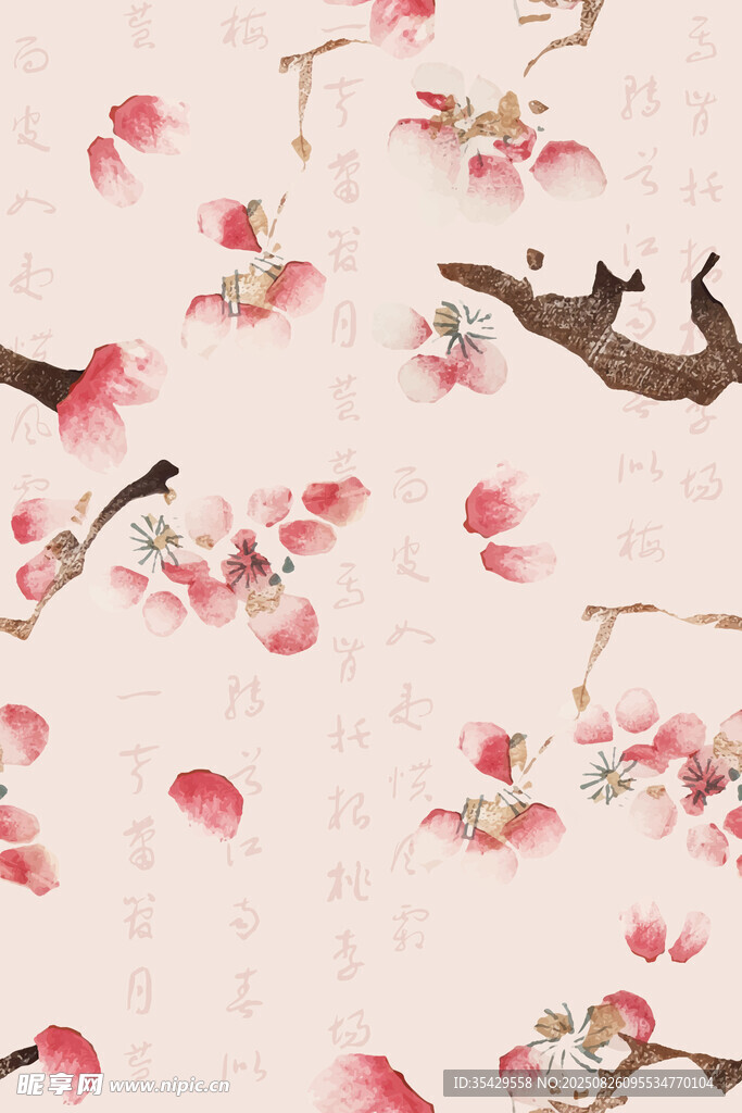 中式古風桃花背景圖案