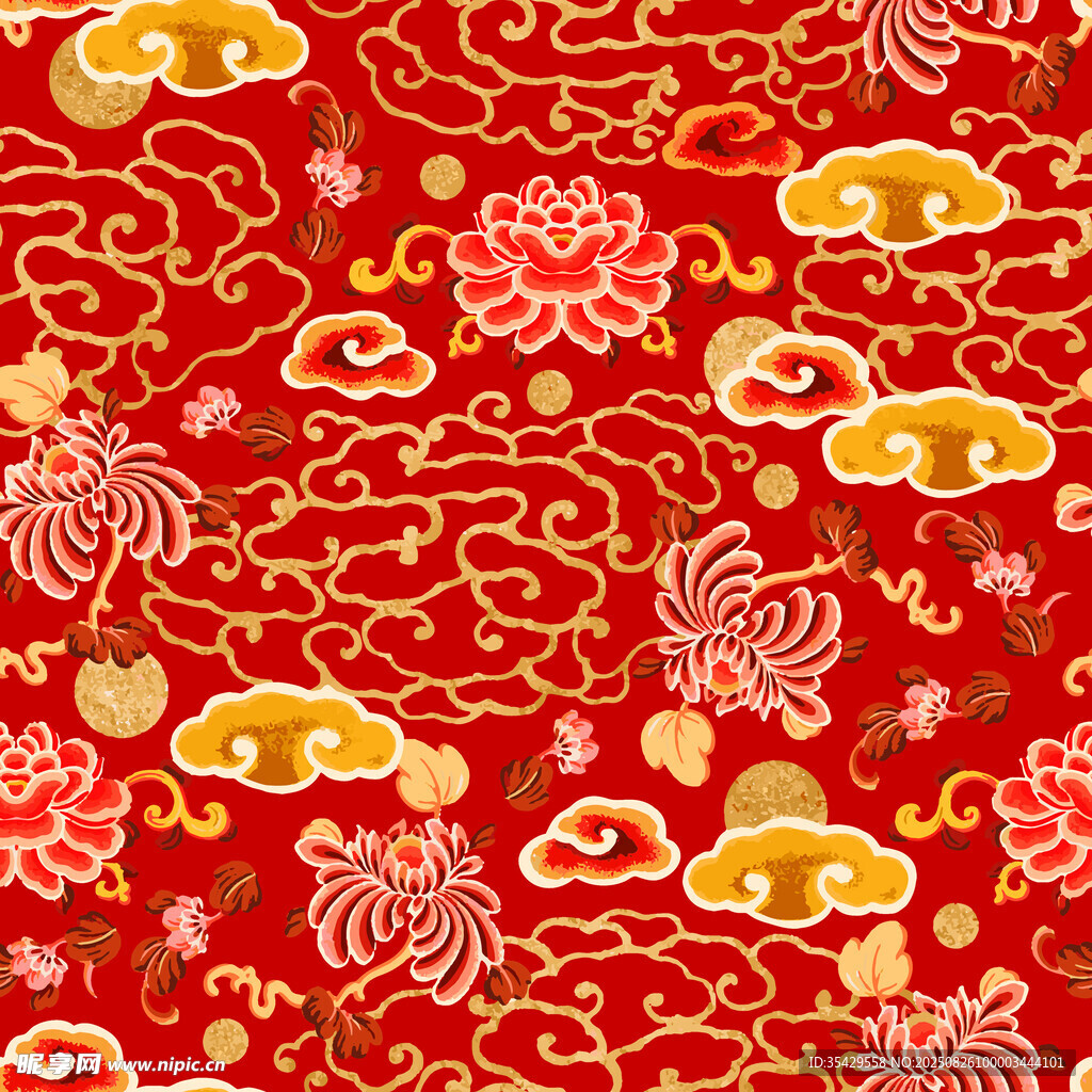 中式傳統(tǒng)紅色吉祥花紋圖案