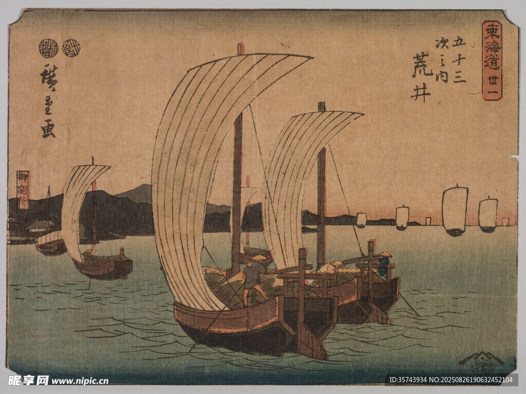 日式古帆船海上航行圖景