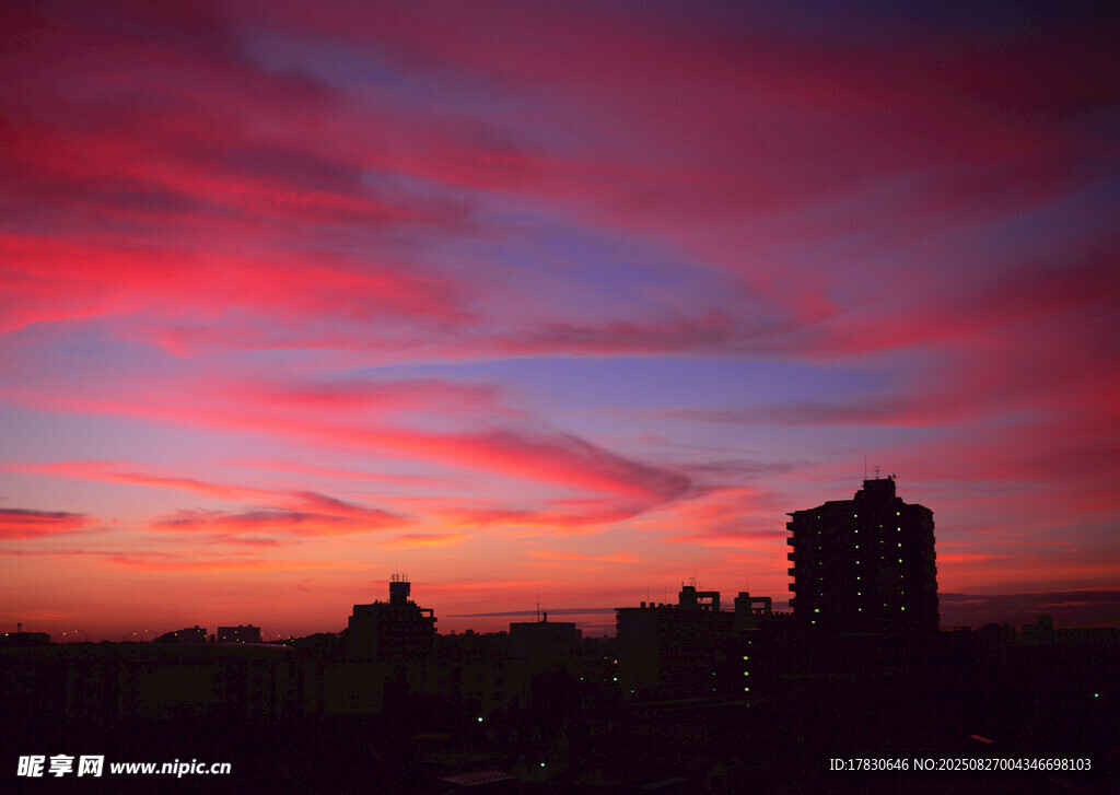 城市黃昏絢麗天空美景