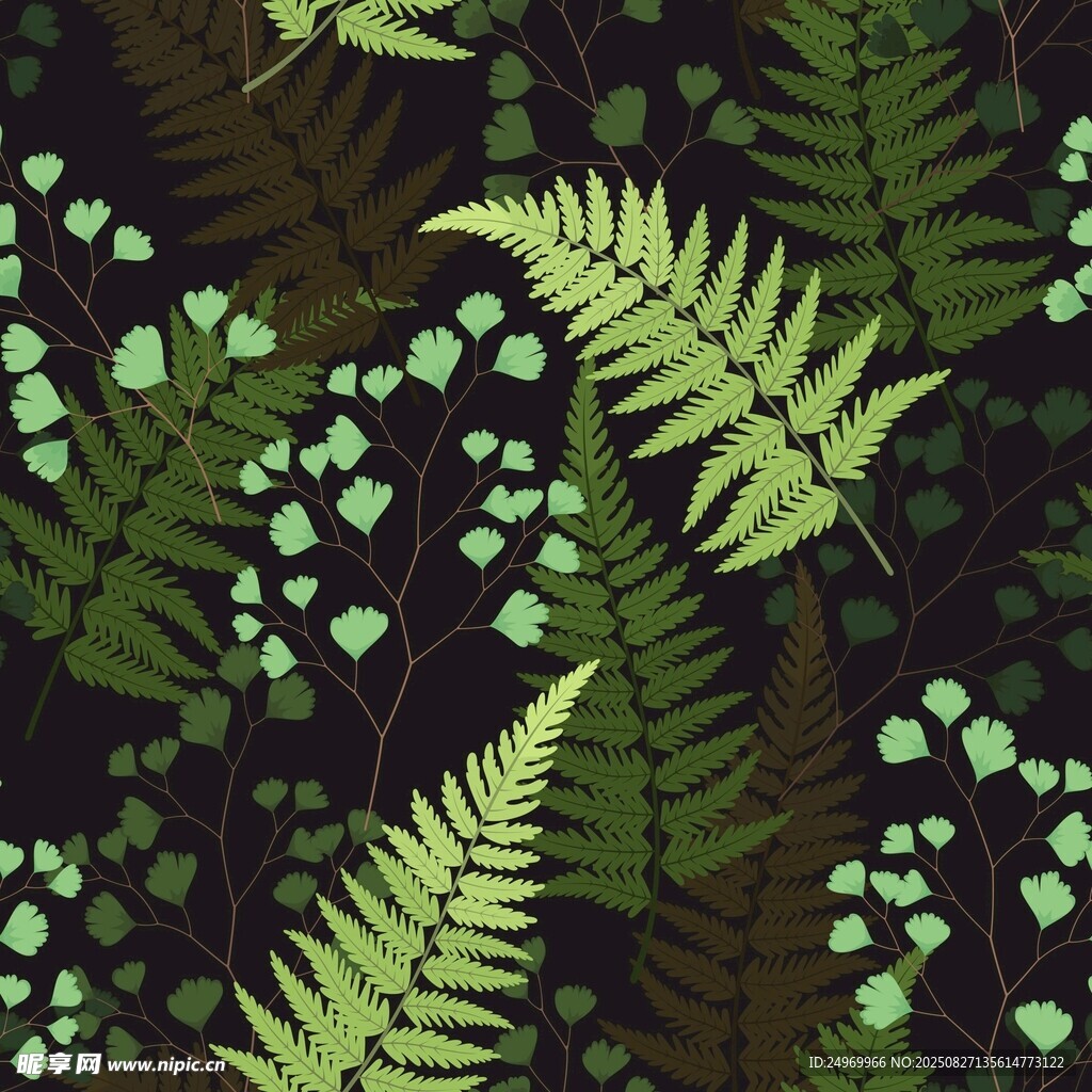 蕨類植物與心形圖案背景