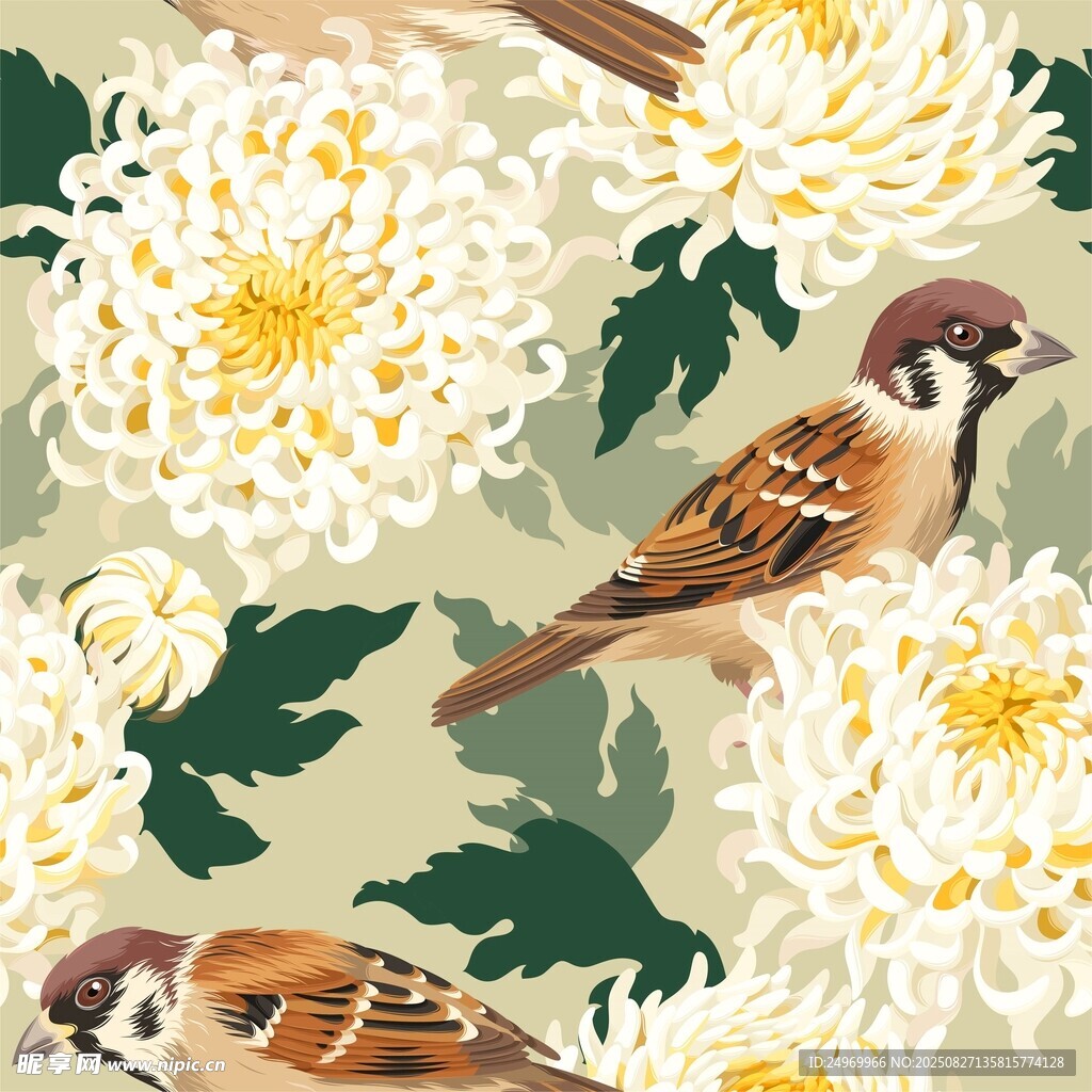 菊花叢中雙雀圖