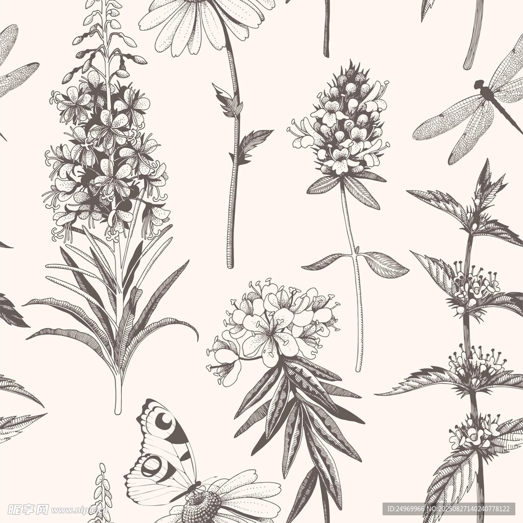 手繪植物花卉圖案