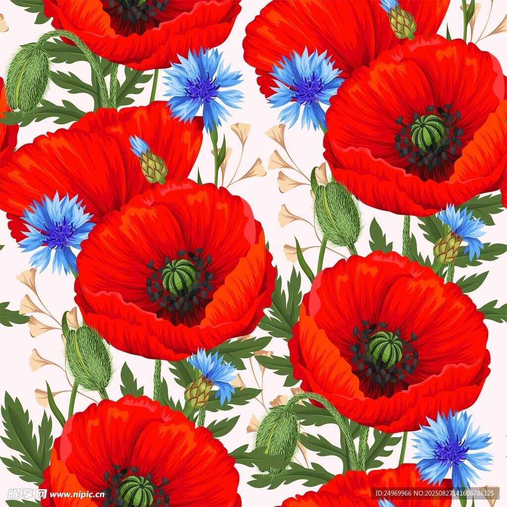 紅色與藍(lán)白小花圖案