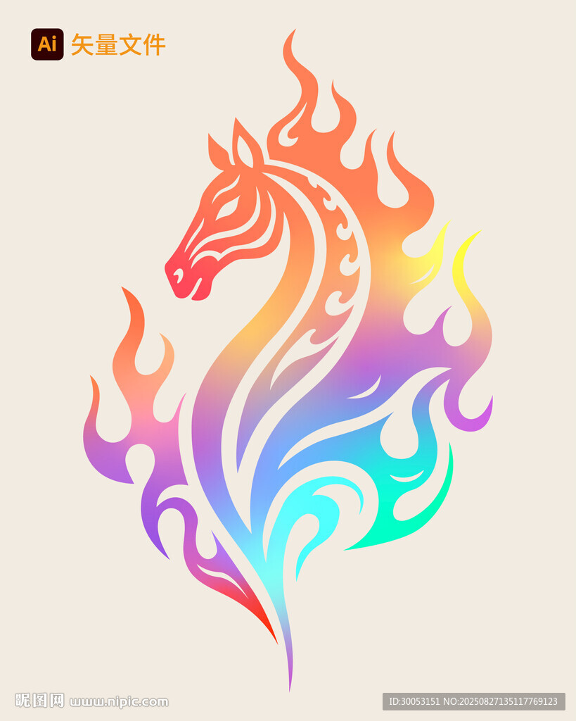 多彩火焰馬圖騰圖案