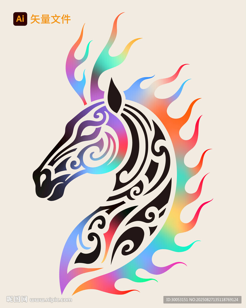 彩色斑馬馬頭藝術圖案