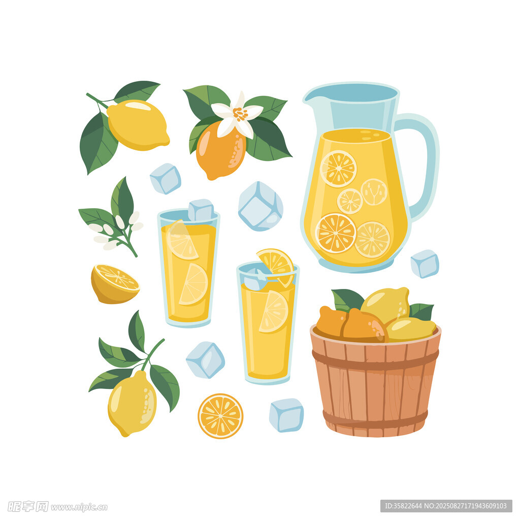 檸檬飲品與鮮果插畫