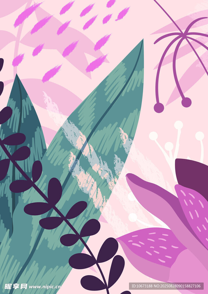 夢幻植物花卉插畫圖案