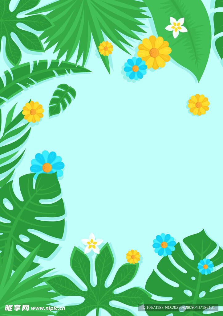 清新熱帶植物花卉邊框圖