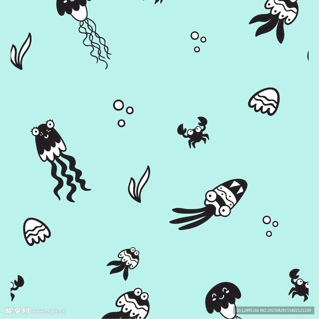 海洋生物卡通圖案背景