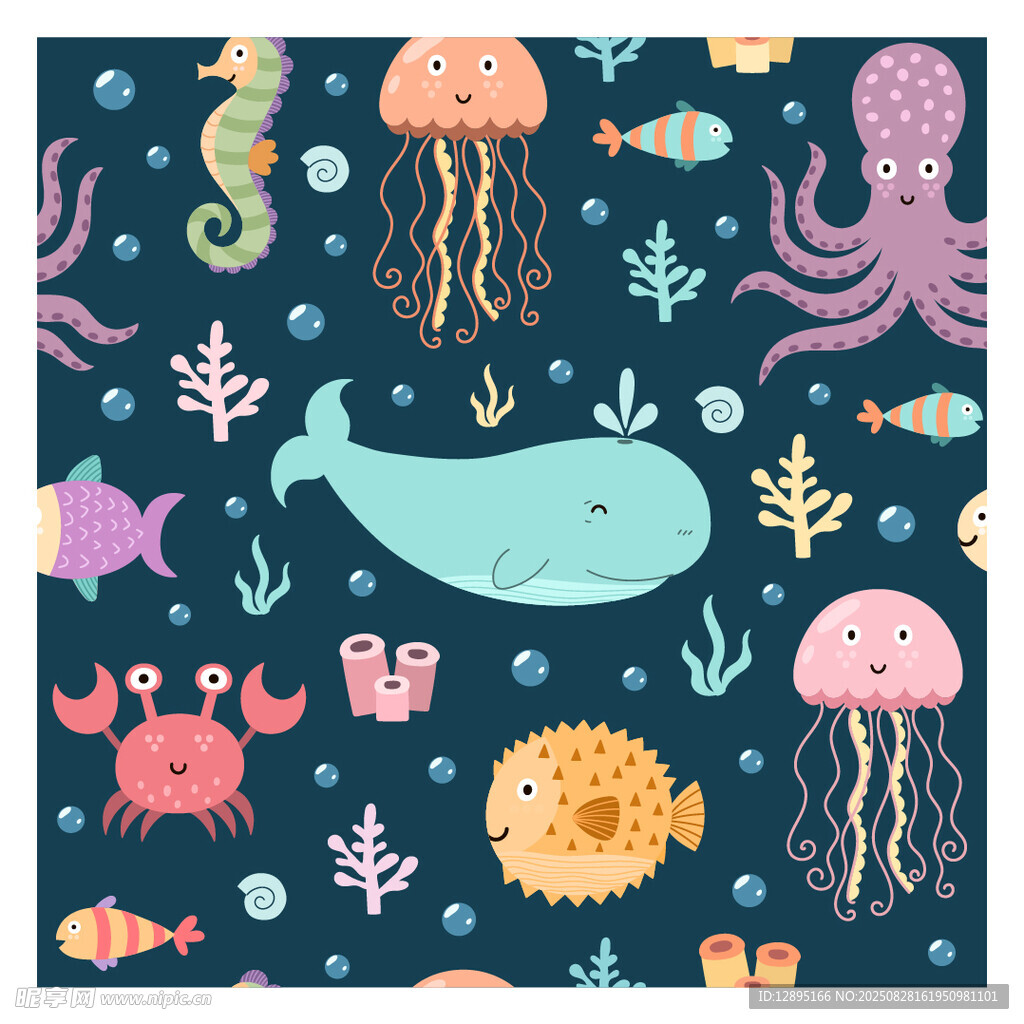 海洋生物卡通圖案背景圖