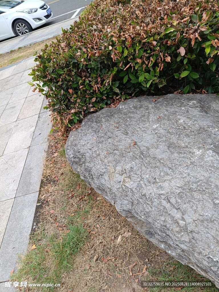 路邊灰色大石頭景觀