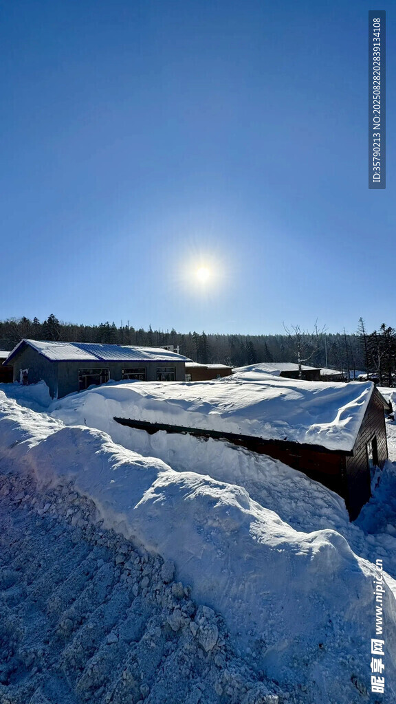 冬日雪野中的暖陽景象