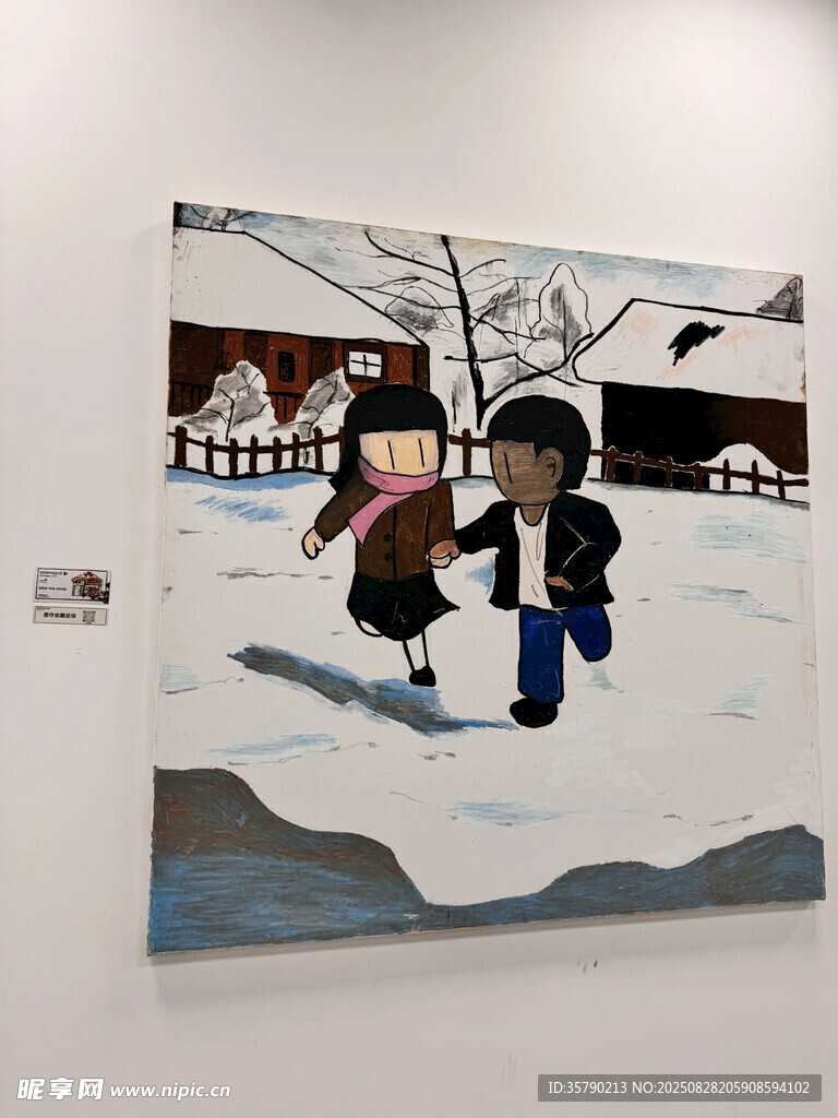 冬日雪景人物油畫作品
