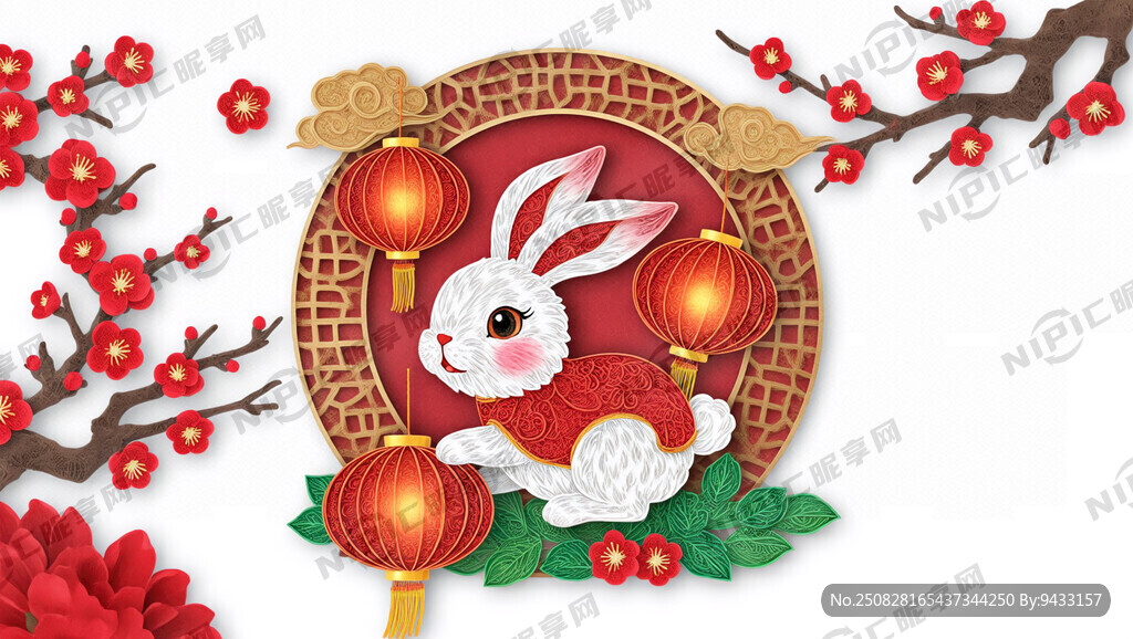 衍紙藝術(shù) 春節(jié) 可愛兔子 紅梅