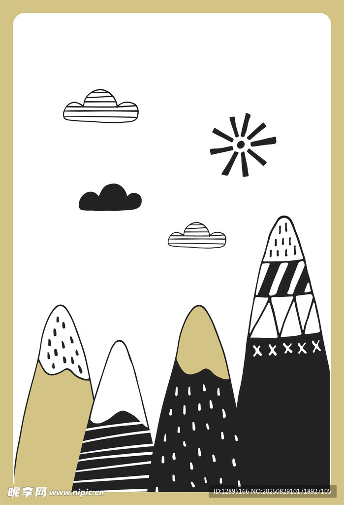 簡約風(fēng)格山川云朵插畫