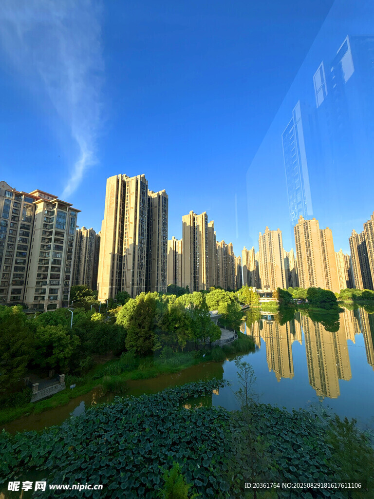 河畔高樓林立的城市美景