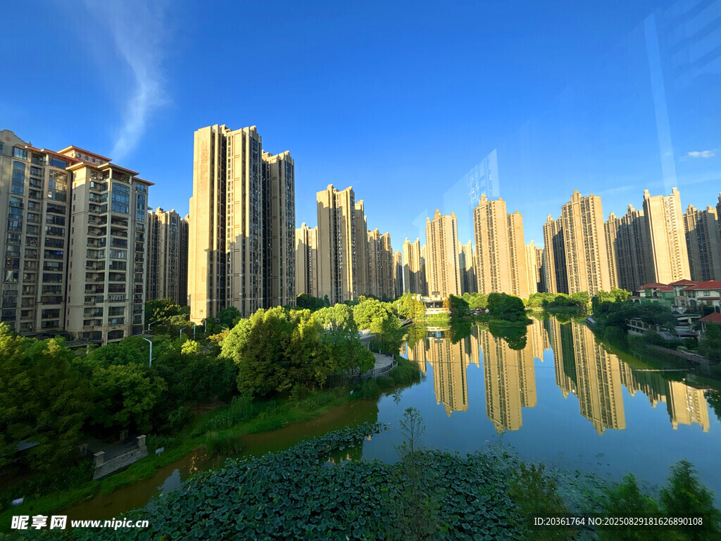 河畔高樓林立的城市風(fēng)光