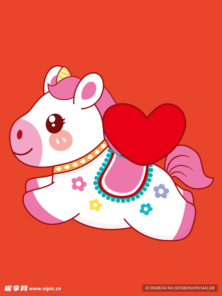 可愛粉色獨角馬插畫