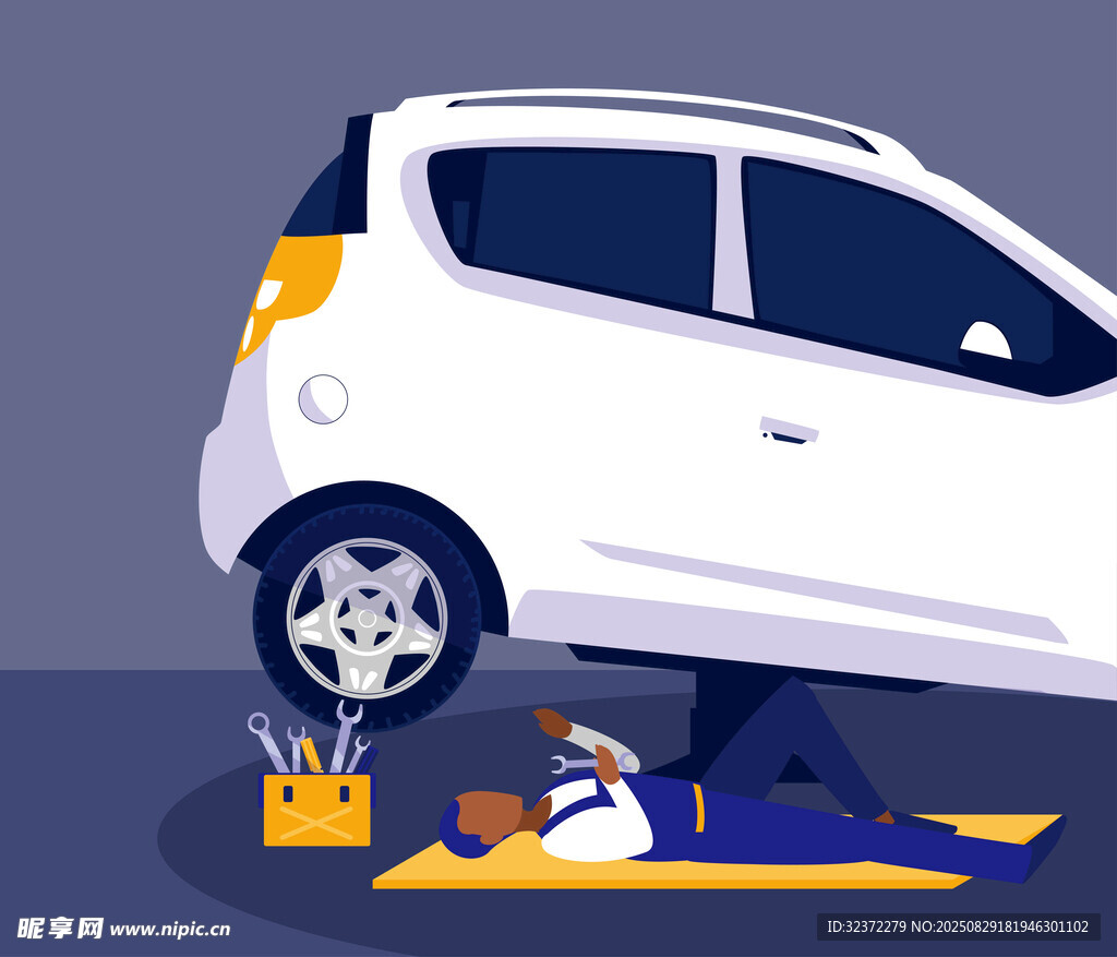 汽車維修工人正在換輪胎