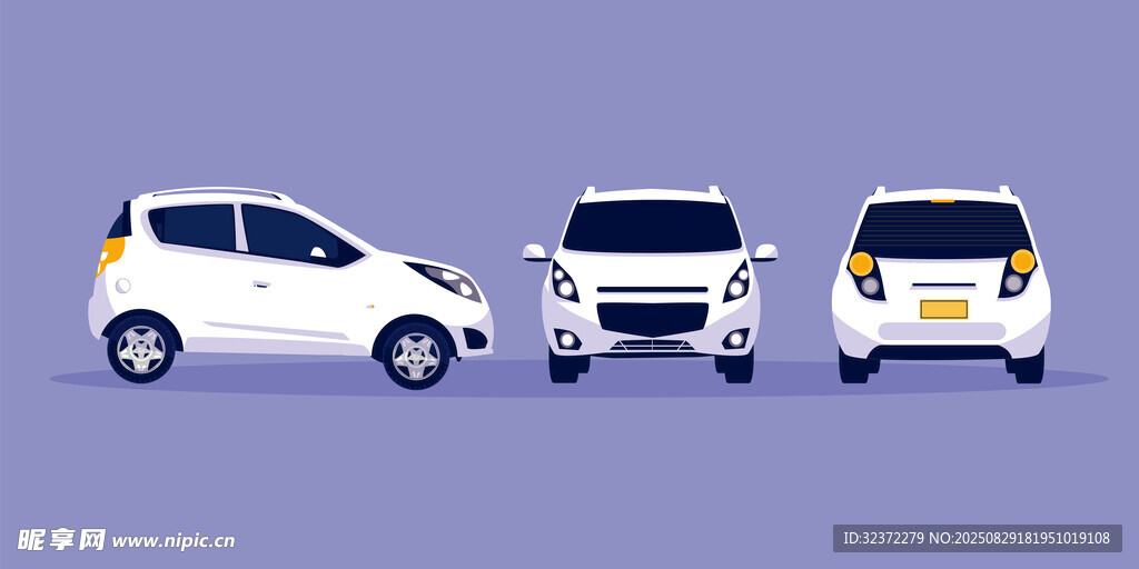 三輛白色汽車多角度展示