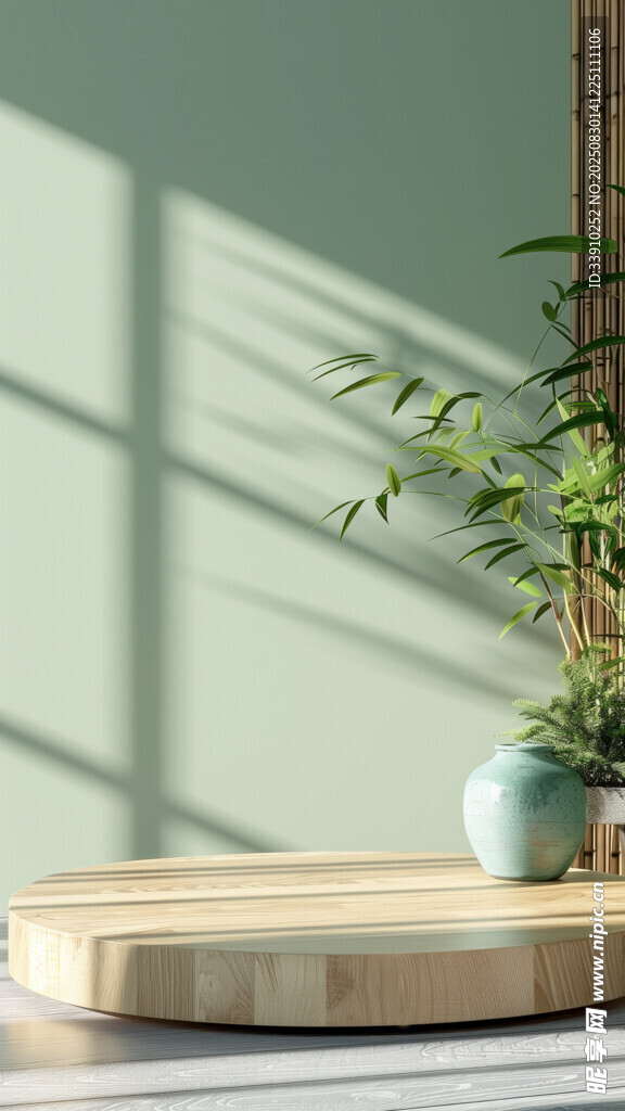 簡(jiǎn)約綠植茶席靜謐場(chǎng)景背景