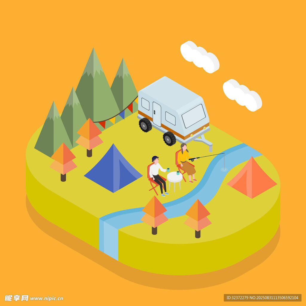 戶外露營場景插畫