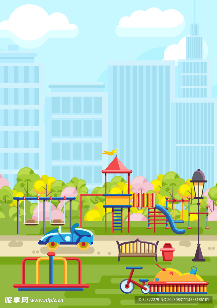城市中的多彩兒童游樂場景