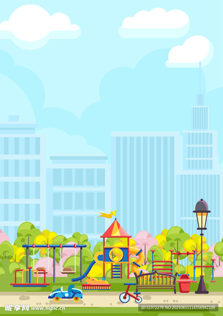 城市中的兒童游樂場(chǎng)景