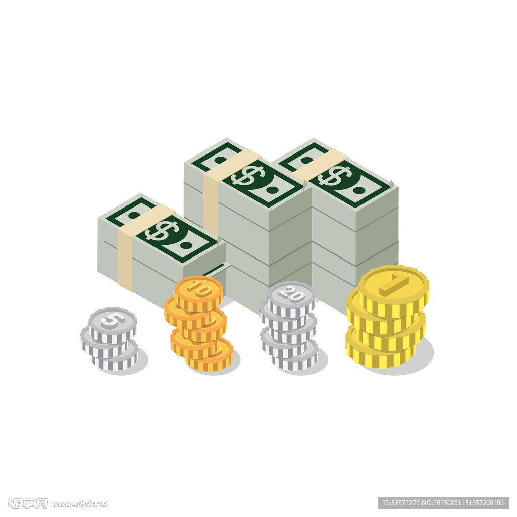 現(xiàn)金與金銀幣堆疊場景