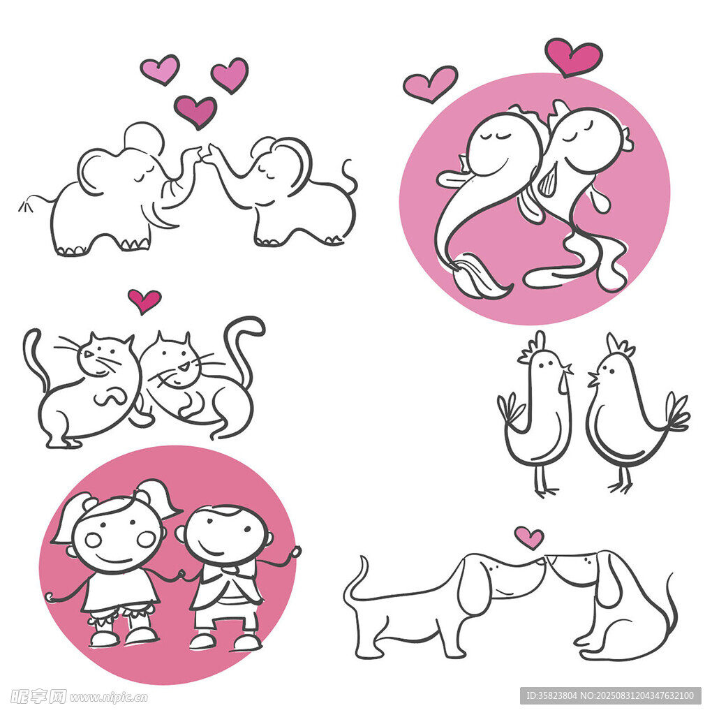 可愛動物情侶甜蜜互動