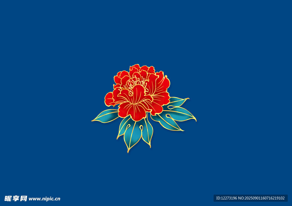 藍(lán)色背景上的紅色刺繡花朵
